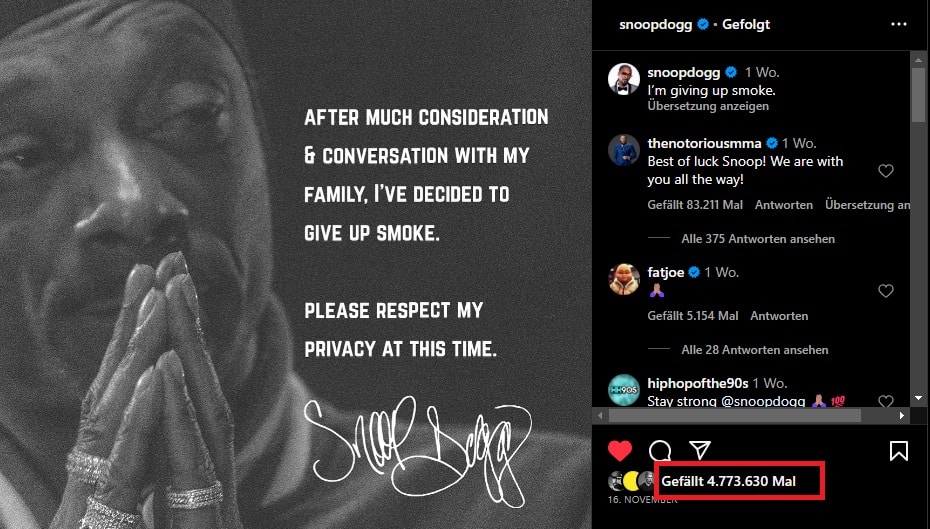 Snoop Doggs Social Media "Rauchfrei" Kampagne