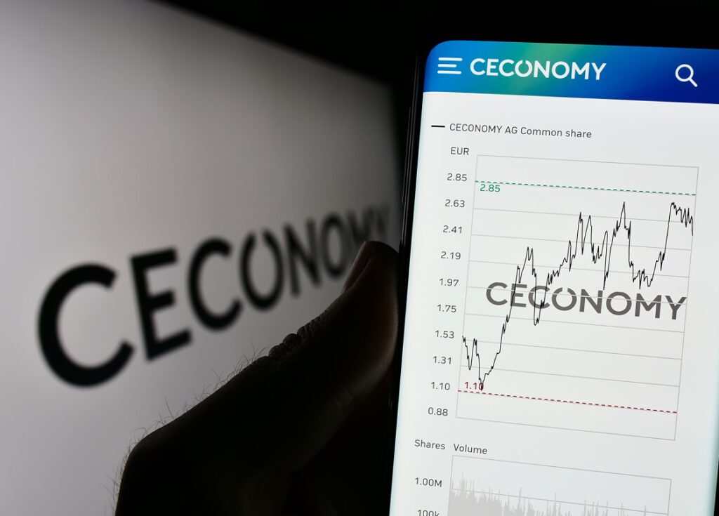 Foto eines Ceconomy Aktienkurses auf einem Smartphone