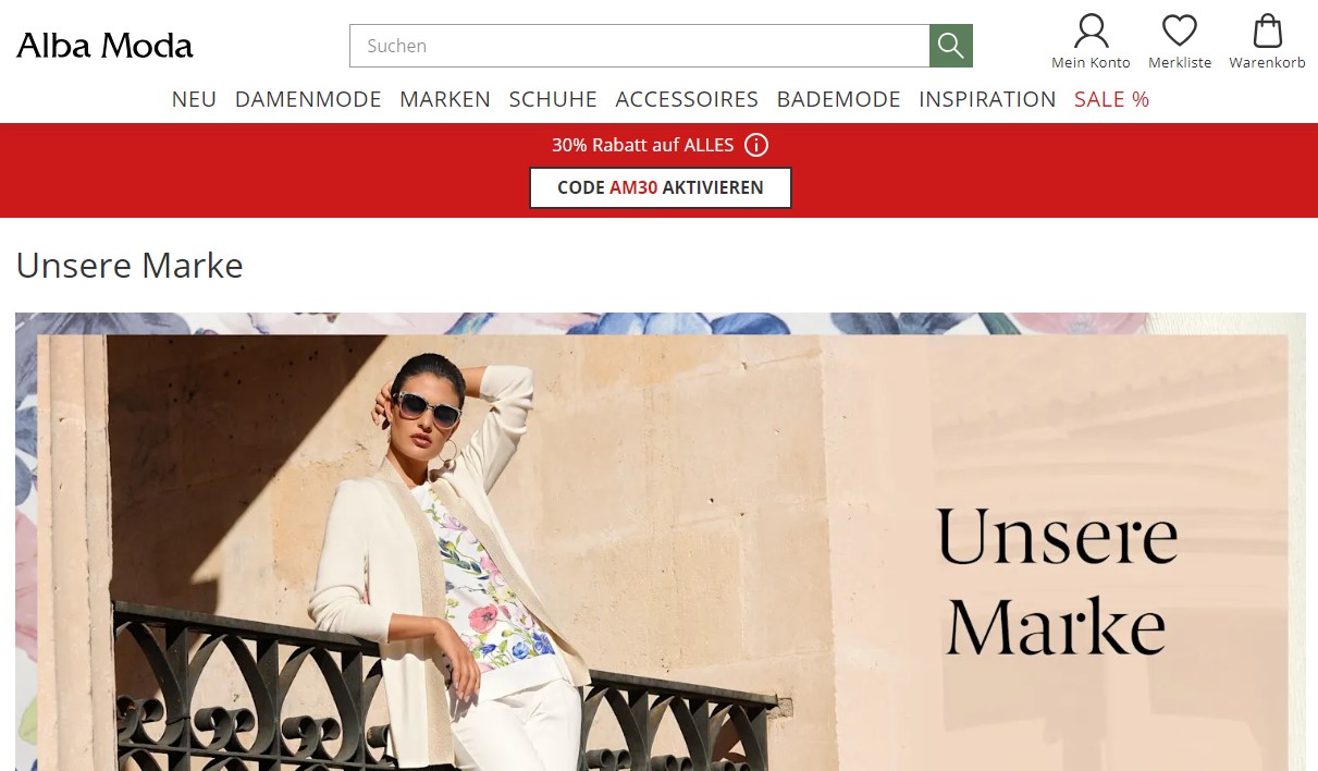 Startseite des Alba Moda Online-Shops