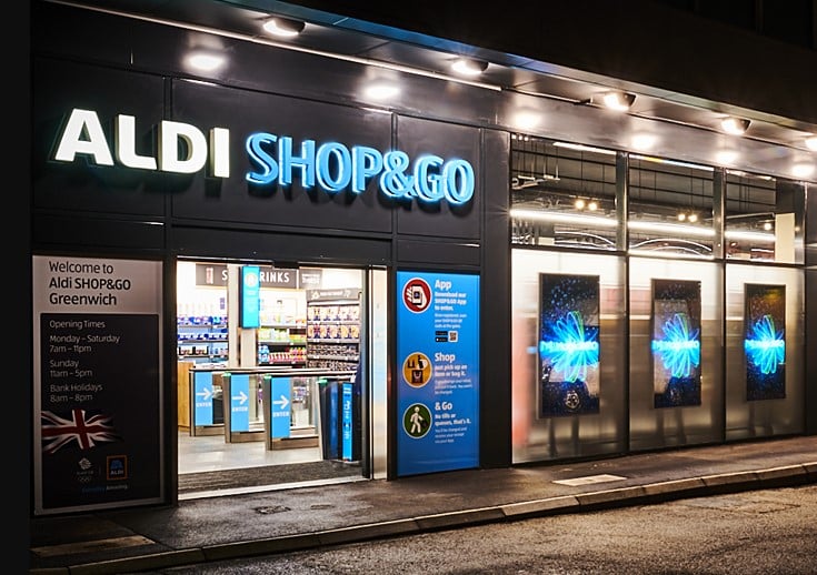 Londoner Aldi Shop & Go Filiale mit kontaktloser Bezahlung