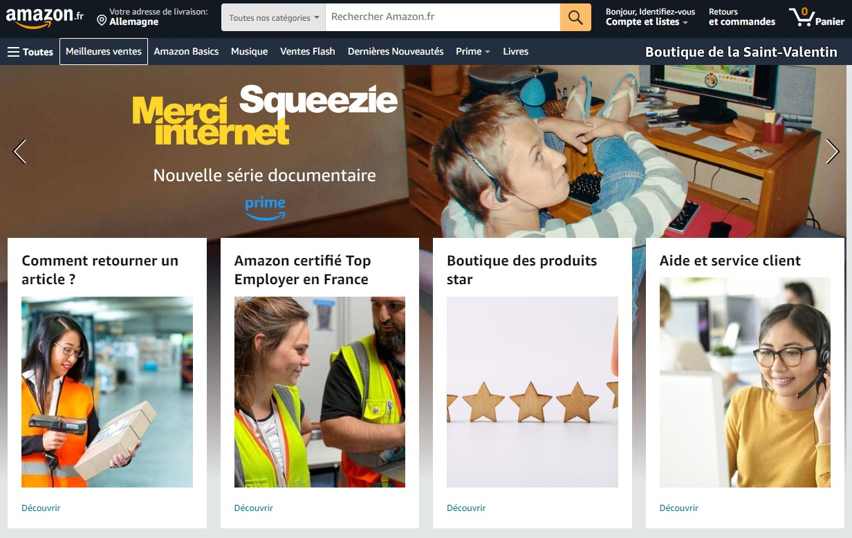 Startseite von Amazon Frankreich