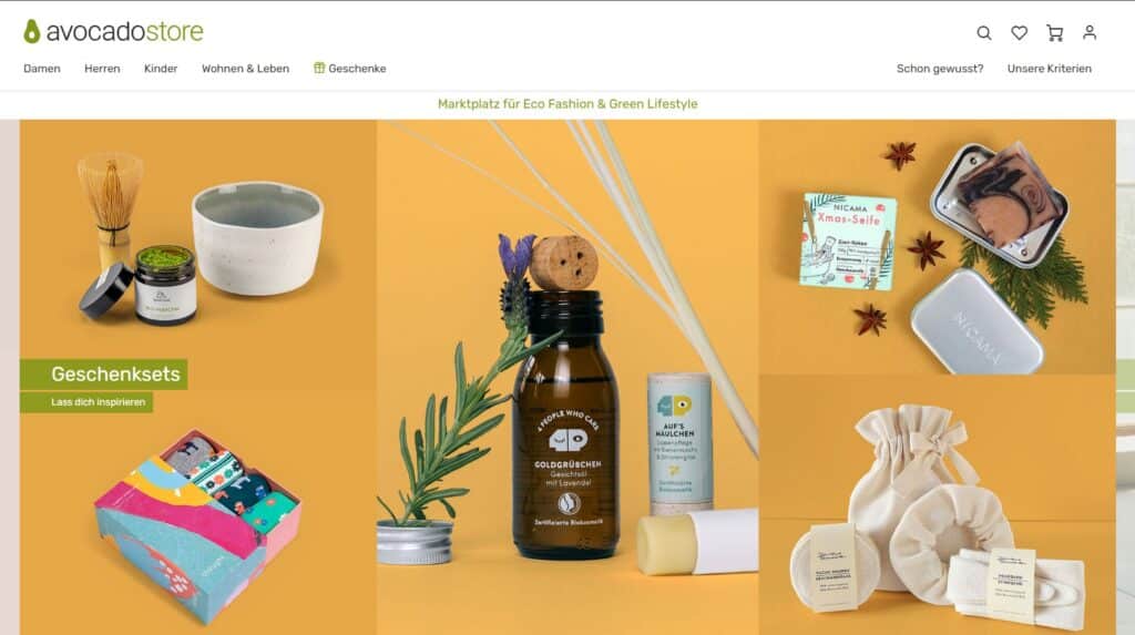 Screenshot der Startseite des nachhaltigen Online-Shop Avodacostore