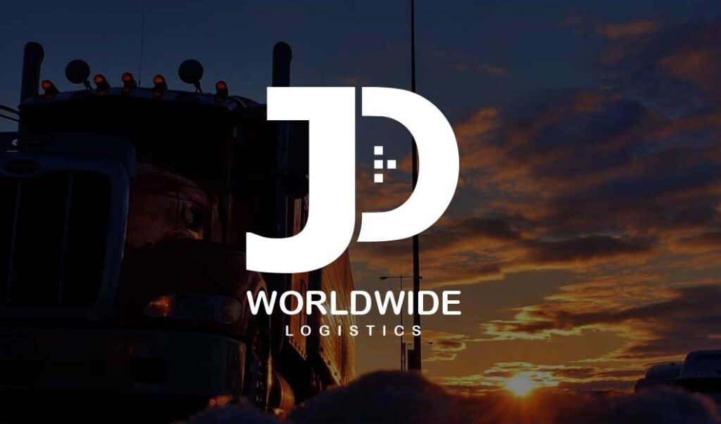 JD Worldwide Logo vor einem LKW als Symbol für Logistik-Dienstleistungen