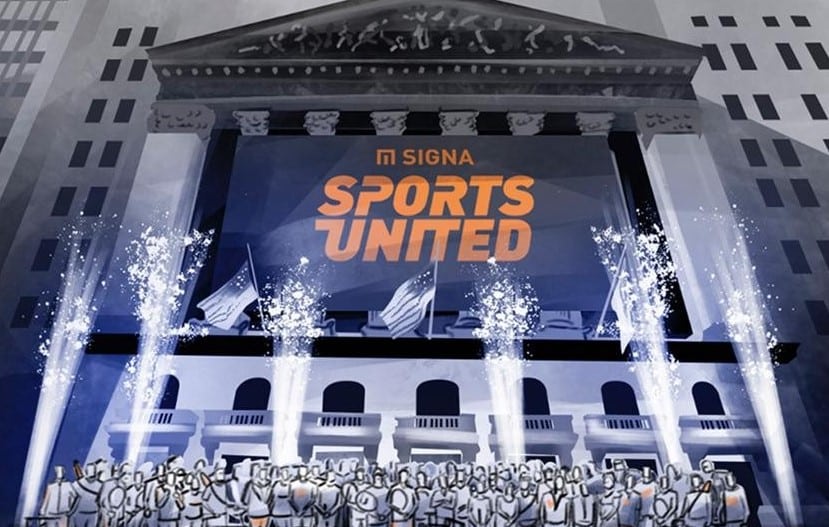 Abbilung des Signa Sports United Logo vor der Börse