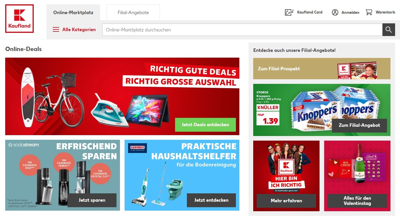 Startseite des Online-Marktplatz von Kaufland