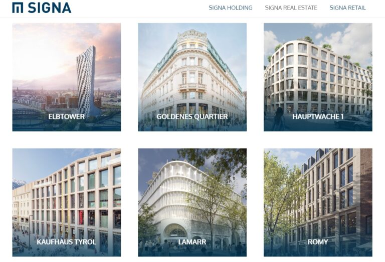 Startseite und Übersicht des Immobilien-Portfolios von Signa