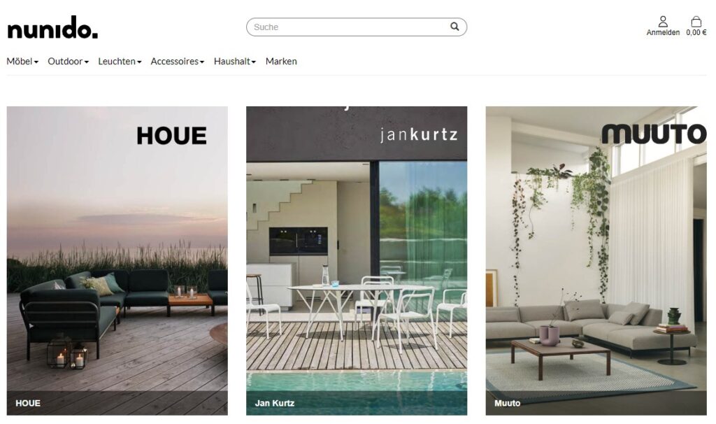 Startseite des Home & Living Onlineshops Nunido