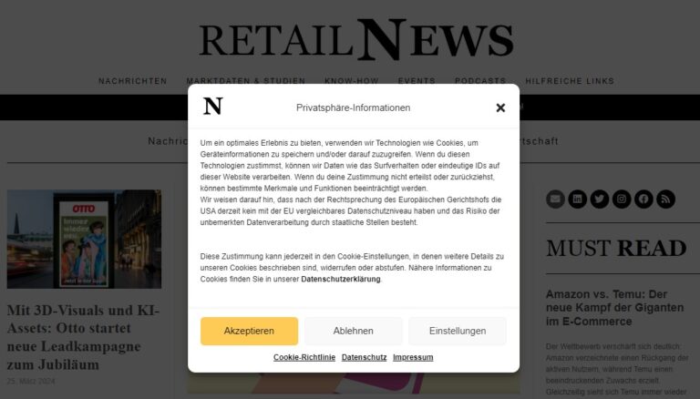 Cookie-Banner von Retail-News