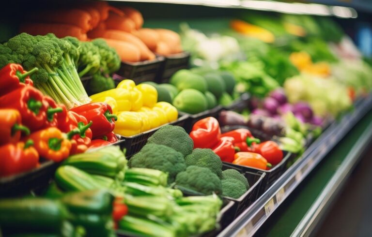 Gemüseregal im Lebensmittelhandel