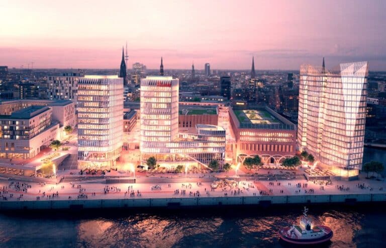 Illustration des neuen Westfield Überseequartier in Hamburg