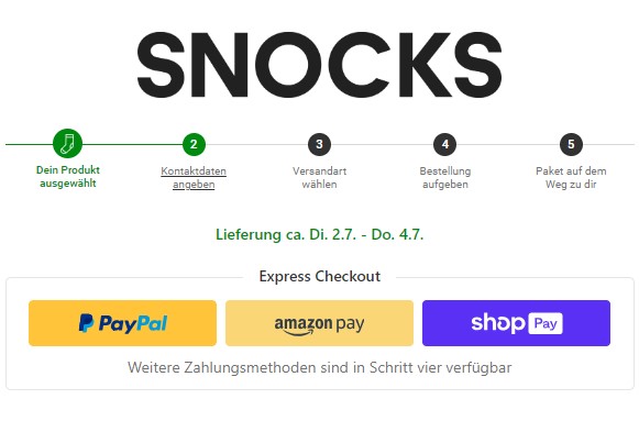 Checkout mit Amazon Pay bei SNOCKS