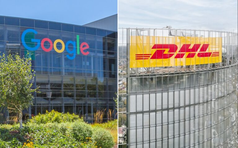 Google und DHL Gebäude nebeneinander dargestellt