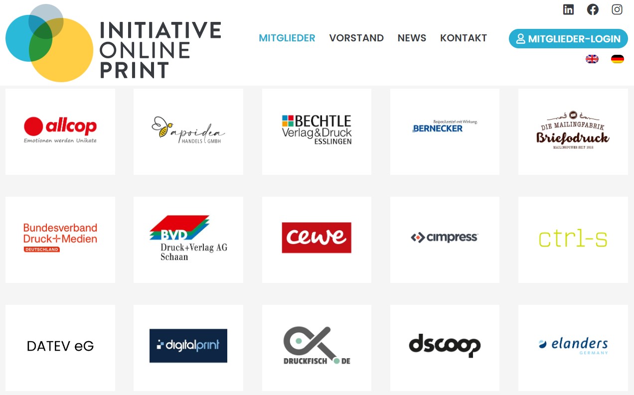 Logos von Mitgliedern der Initiative Online Print