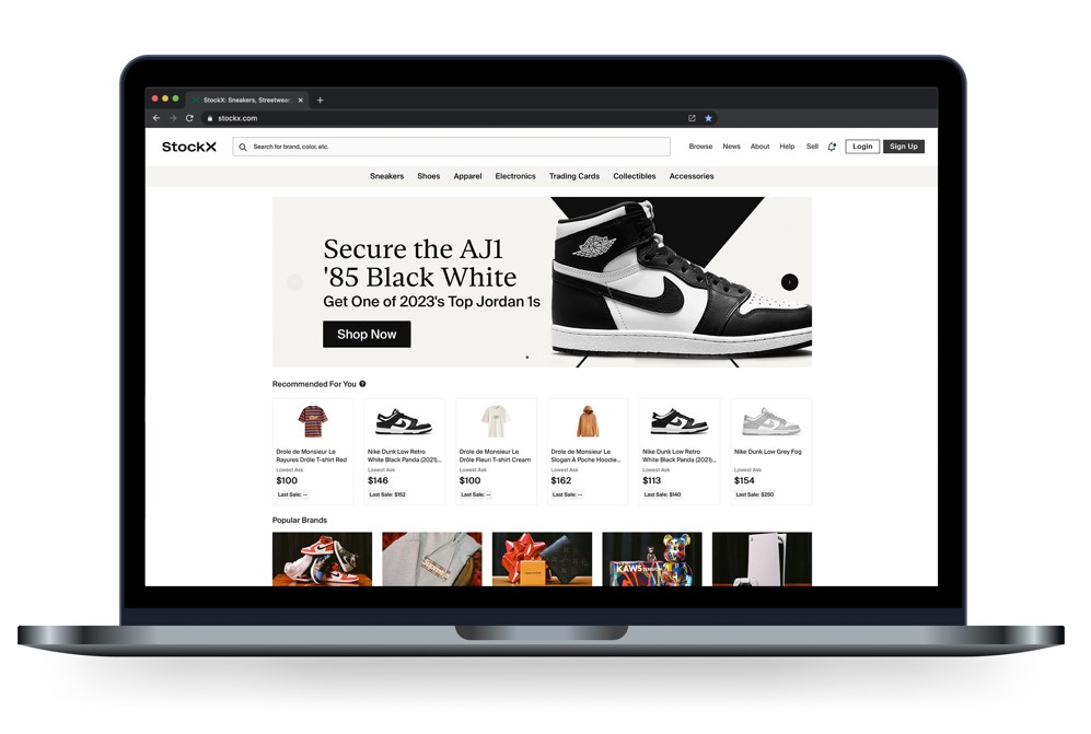 Homepage von StockX