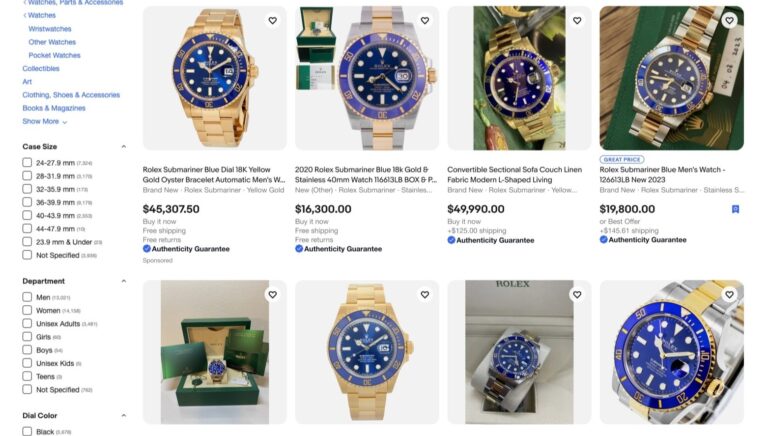 eBay-Suchseite mit Rolex Uhren