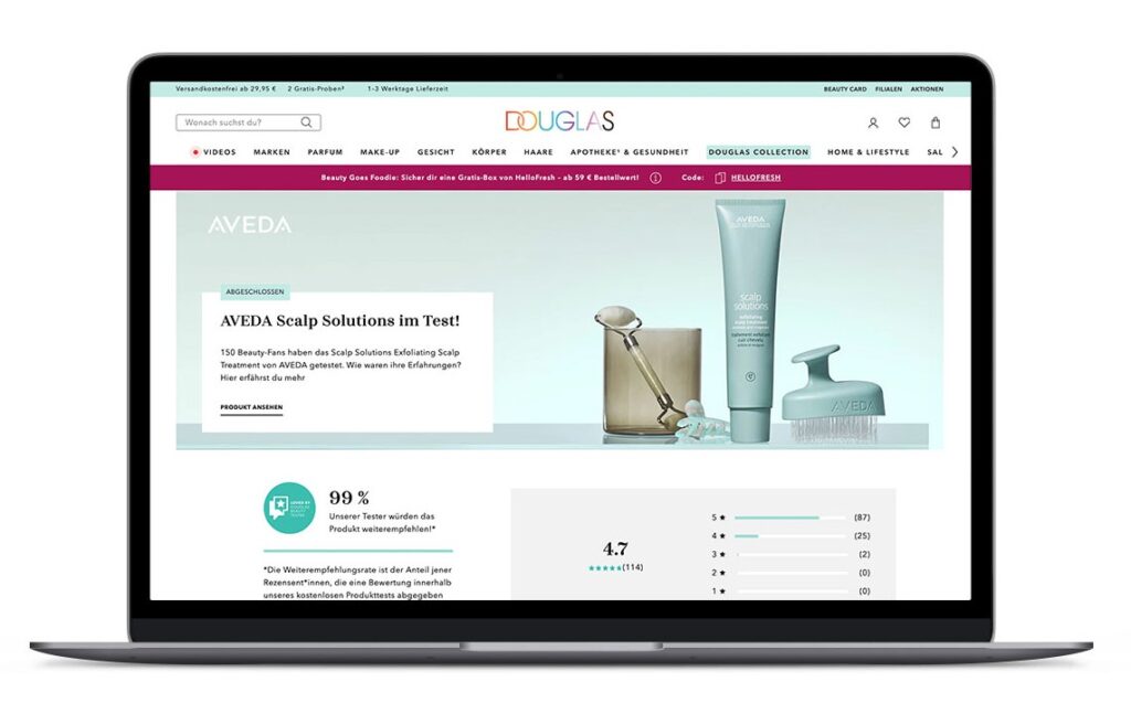 Retail Media Aveda Anzeige bei Douglas