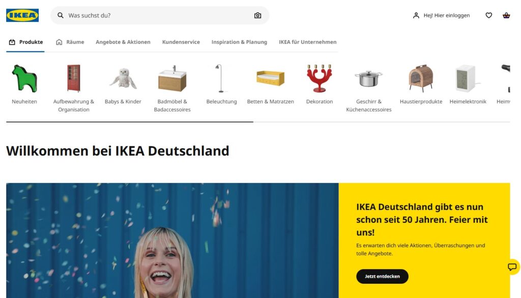 Startseite des Online-Shops von IKEA