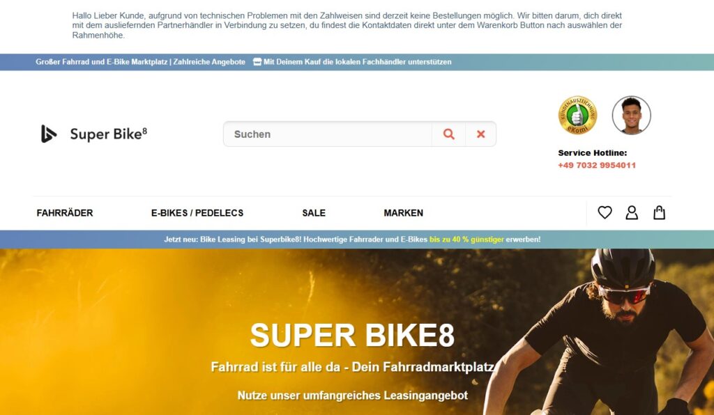 Startseite des Online-Shops von Super Bike 8