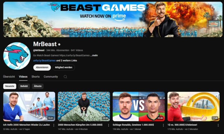 YouTube Channel von MrBeast