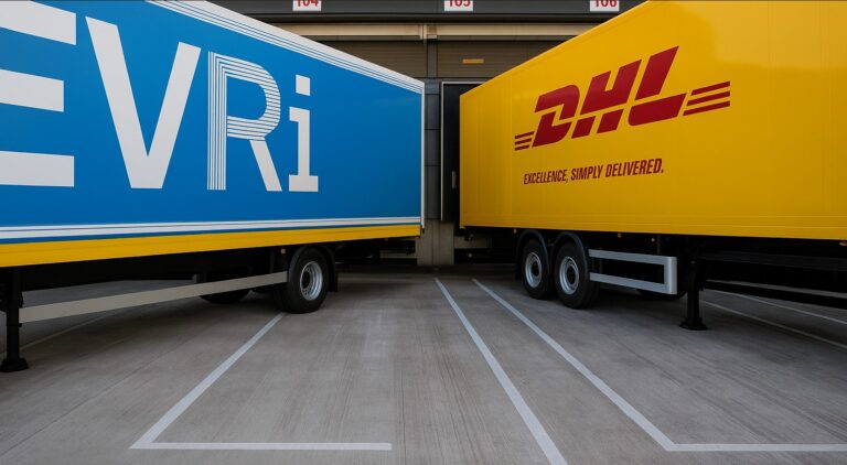 Evri und DHL Lieferfahrzeuge