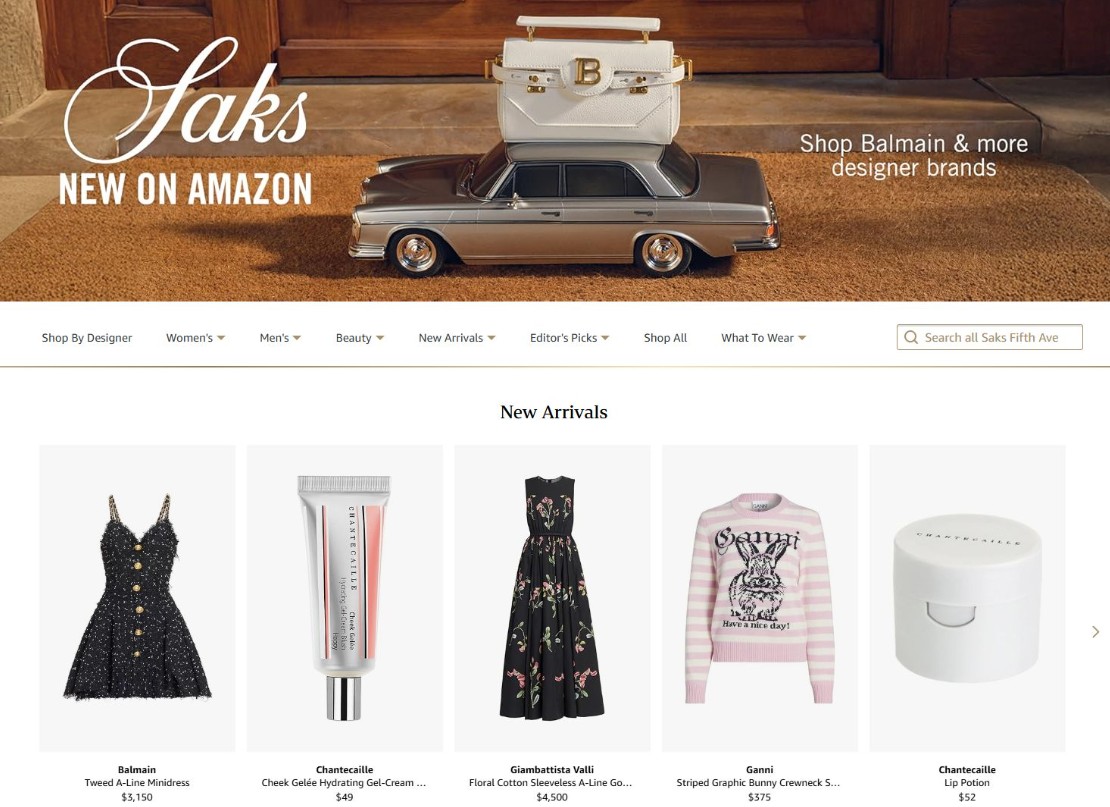 Saks on Amazon Storefront
