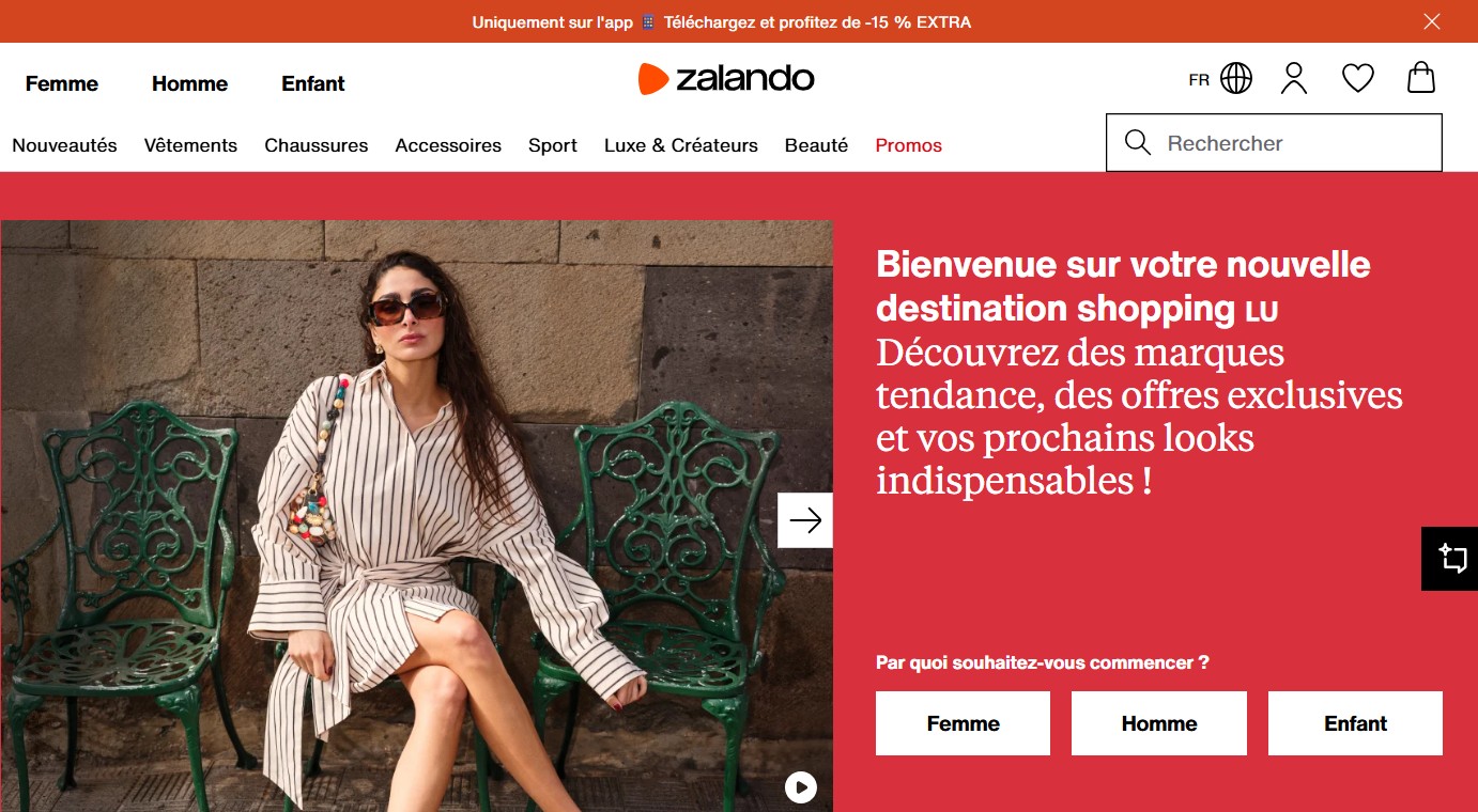 Startseite von Zalando Luxemburg
