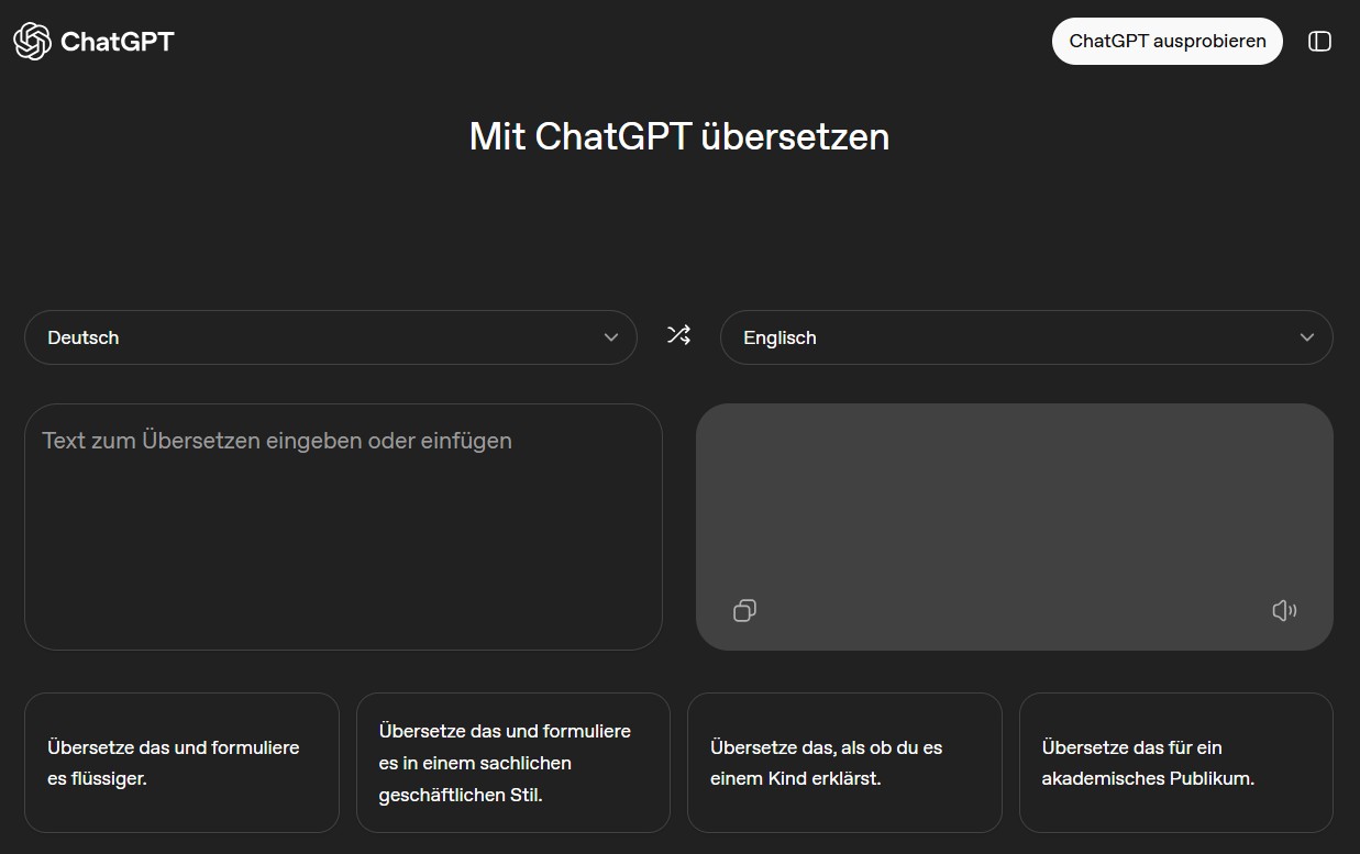 ChatGPT Translate Eingabemaske