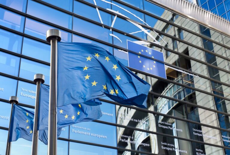 Flaggen vor dem EU Parlament