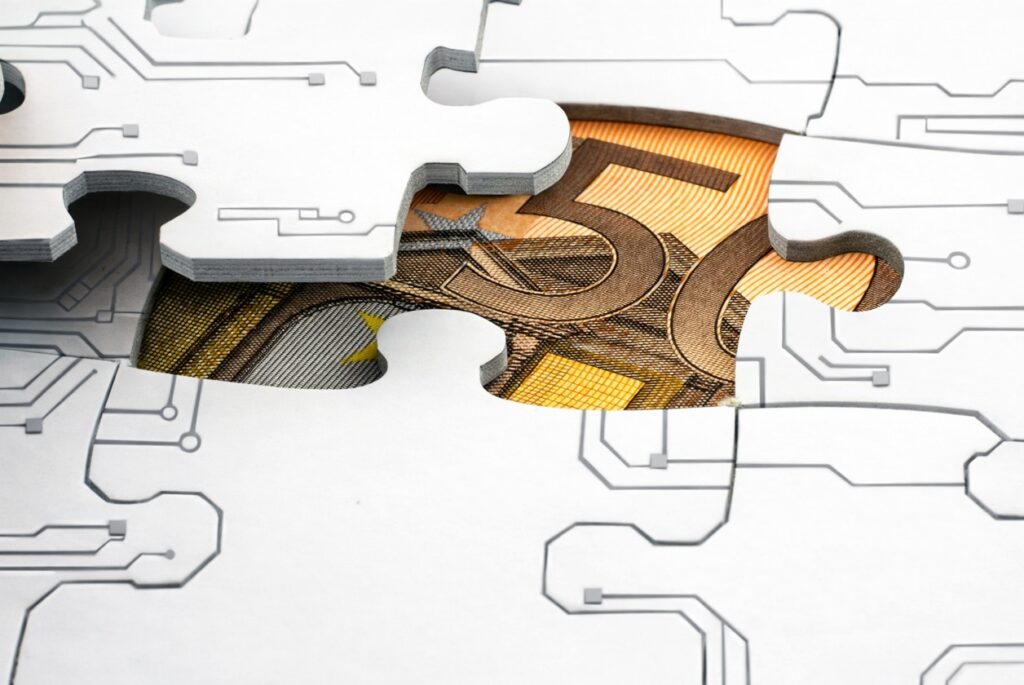 Puzzleteile als Symbol fuer digitalen Euro