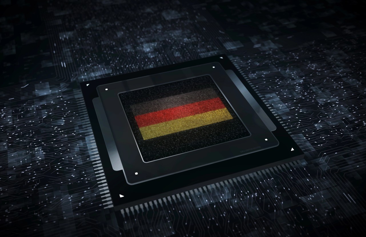 Illustrierter Computer Chip mit Deutschland Flagge