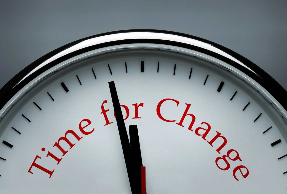 Time for change auf einer Uhr geschrieben