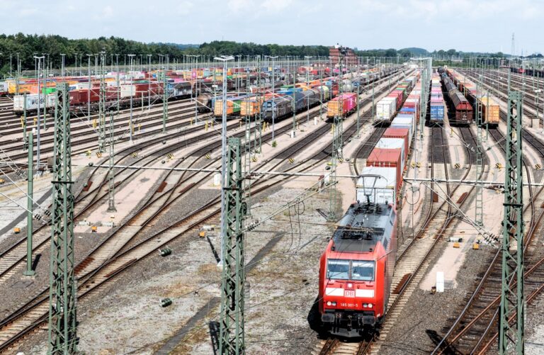 Eingeparkte Cargozuege und DB Lok