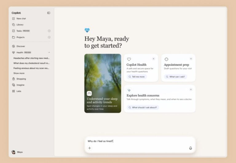Screenshot von Microsoft Copilot Health