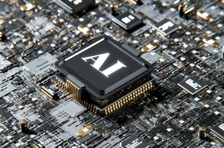 Computer Chip in Nahaufnahme mit AI Schriftzug