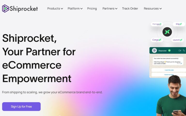 Landingpage der Startseite von Shiprocket
