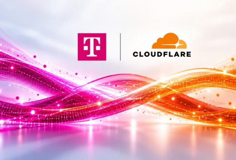 Logos der Deutschen Telekom und Cloudflare
