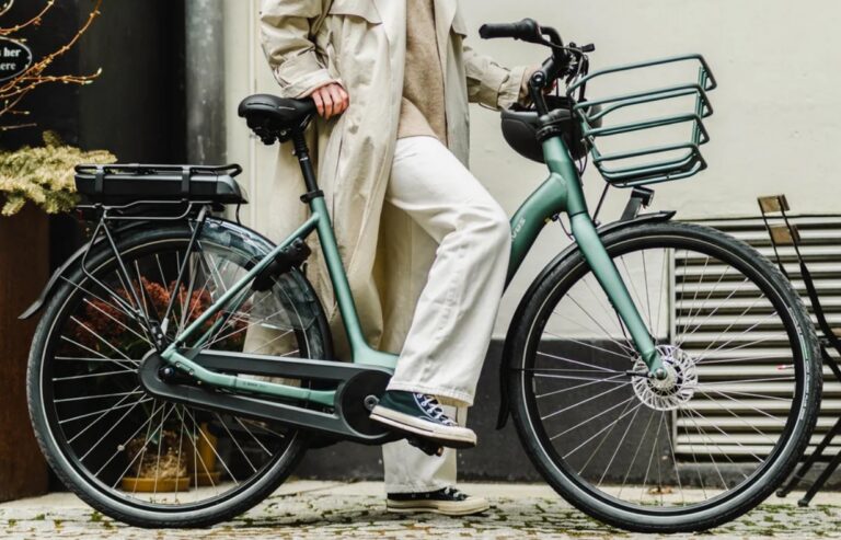 Frau mit Batavus E Bike