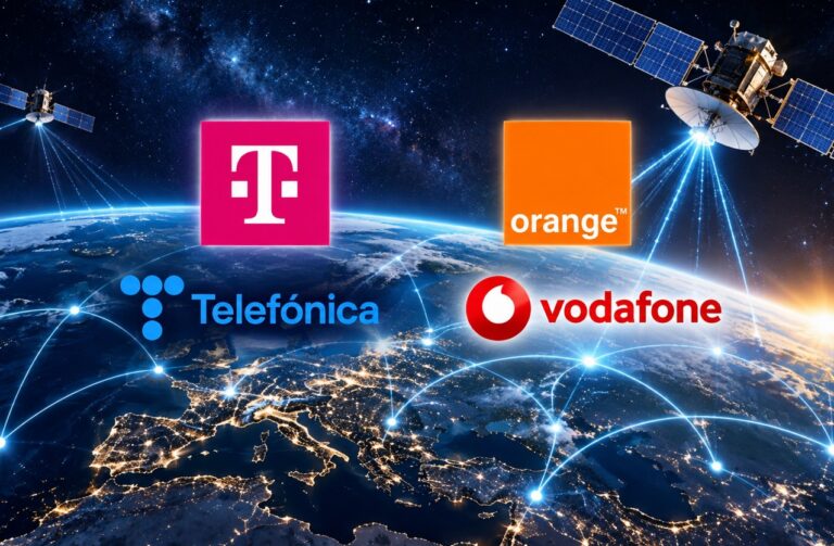 Logos von Telekom Orange Telefonica und Vodafone