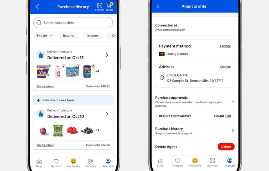 Screenshots von Agentenprofilen in der Walmart App