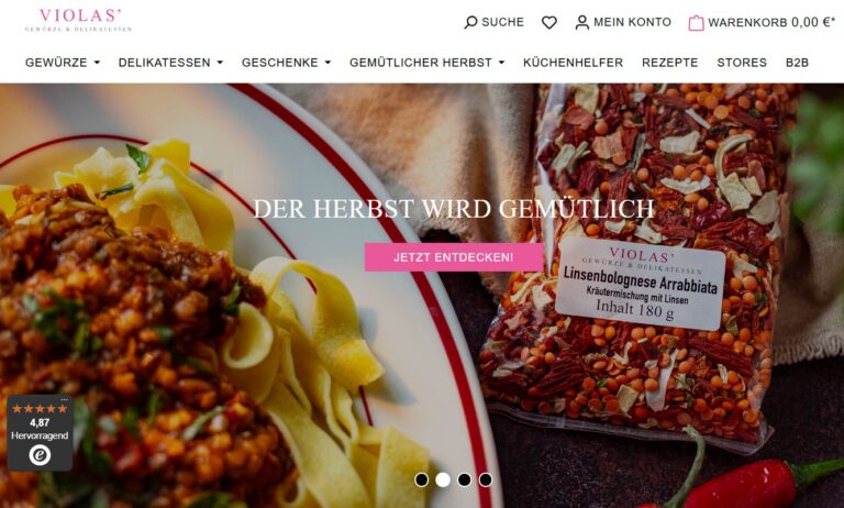 Startseite von VIOLAS Online Shop